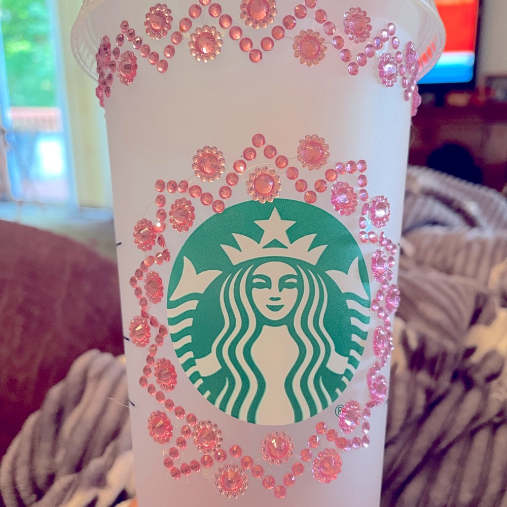 Cold Starbucks Cup with pink bling.